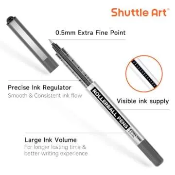 Shuttle Art RollerBall Pens, 25 Pack Black Fine Point 0.5mm Liquid Ink Pens for Writing, Journaling,...