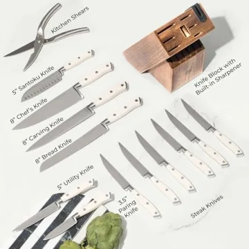 Elegant Self-Sharpening White Knife Set - 14 Pieces