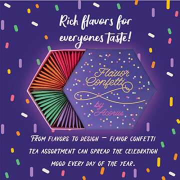 ACORUS | Flavor Confetti Tea Assortment | Natural Fruit and Herbal Tea Gift Set | Celebrate with 6 Different Flavors | Large Selection Tea Set | Tea Box For Various Occasions - 60 Tea Bags