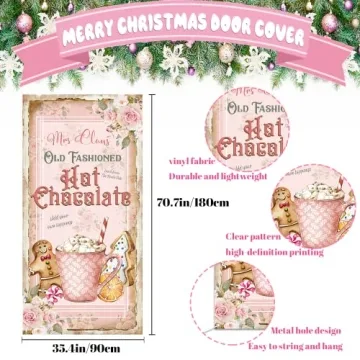 GREHUMOR Pink Christmas Door Cover for Festive Decor