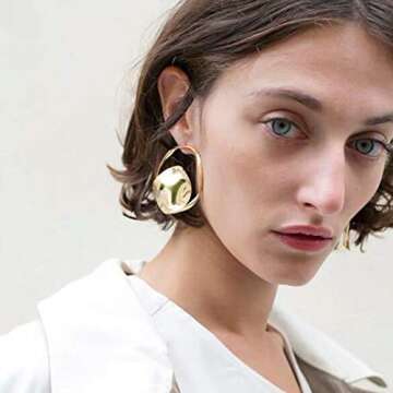 Doubnine Golden Statement Hoop Earrings Studs Metallic Minimalist Fashion Jewelry for Women (golden)