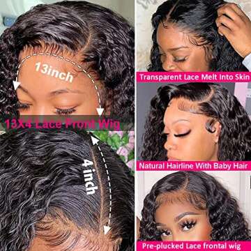 26 Inch Lace Front Wigs Human Hair Water Wave 100% Unprocessed Virgin Brazilian Human Hair Wigs With...