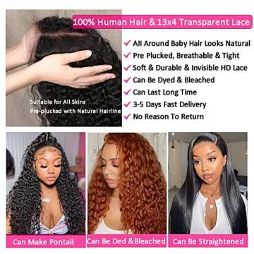 26 Inch Lace Front Wigs Human Hair Water Wave 100% Unprocessed Virgin Brazilian Human Hair Wigs With Baby Hair For Black Women 8a Glueless Lace Front Human Hair Wigs 150% Density Curly Wigs