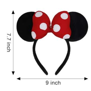 WOVOWOVO 3D Mouse Ears Headbands for Women Red Bow Hairbands Headband Birthdays Headband for Girls Party Decorations
