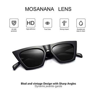 mosanana 2 Pack Pair Cat Eye Sunglasses for Women Trendy Square Cateye Black Demi Retro Vintage Cool...