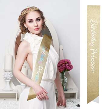 Velscrun Birthday Girl Tiara, Crown for Girls, Princess Crown with Birthday Sash, Birthday Girl Head...