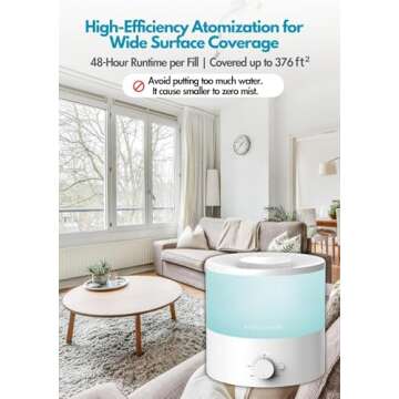 MegaWise Ultrasonic Cool Mist Humidifier SK7620 - 1.5L Capacity, Whisper-Quiet Operation, Adjustable Mist Output, Auto Shut-Off - Ideal for Home, Office, Baby Room, and Bedroom