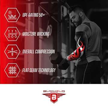 Bucwild Sports Compression Arm Sleeve - Youth & Adult Sizes - Baseball Football Basketball Sports (1 Arm Sleeve)