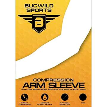 Bucwild Sports Compression Arm Sleeve - Youth & Adult Sizes - Baseball Football Basketball Sports (1 Arm Sleeve)
