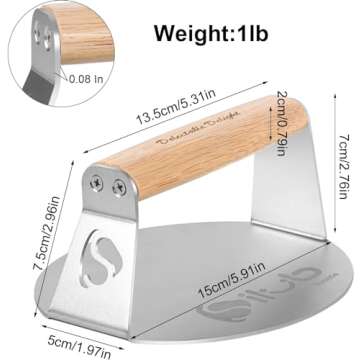 SILUB Smash Burger Press,304 Stainless Steel 6.0 Inches Round Hamburger Smasher with Anti Scald Wood Handle, Non-Stick Burger Press Perfect for Flat Top Griddle Grill Cooking