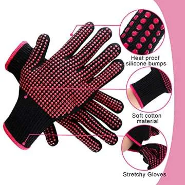 Tondiamo Heat Resistant Gloves with Silicone Bumps and 3 Rolls 10mm x 33m 108 ft Heat Press Tape for Hair Styling