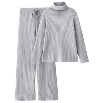 LILLUSORY Women 2 Piece Outfits Winter Clothes Turleneck Sweater Matching Lounge Sets Wide Leg Pants...