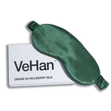 Vehan 100% Pure Natural Mulberry Silk Sleep Mask with Adjustable Strap, Women Men Blackout Weighted Eye Mask for Sleeping, Smooth Slip Pressure Relief Eye Cover for Travel Nap Yoga Dark Green