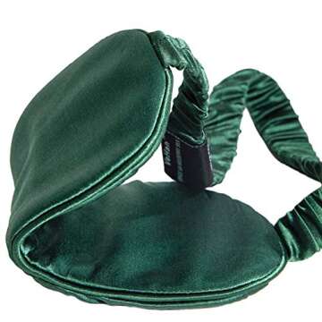 Vehan 100% Pure Natural Mulberry Silk Sleep Mask with Adjustable Strap, Women Men Blackout Weighted Eye Mask for Sleeping, Smooth Slip Pressure Relief Eye Cover for Travel Nap Yoga Dark Green