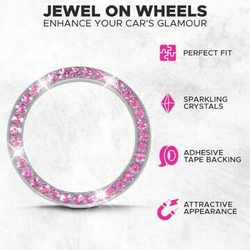 EcoNour Car Cup Coasters (2 Pack) with Pink Push Start Button Bling Ring (1 Pack) | Pink Car Interior Accessories for Women | Classy and Elegant Pink Crystal Car Decor for Cars,Trucks & RVs