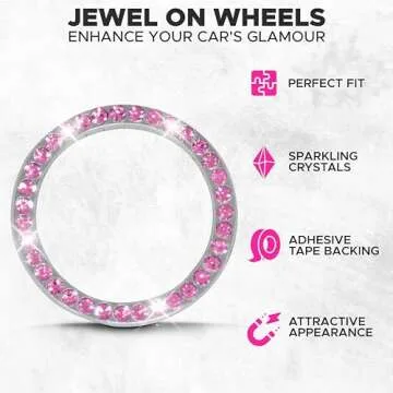 EcoNour Car Cup Coasters (2 Pack) with Pink Push Start Button Bling Ring (1 Pack) | Pink Car Interior Accessories for Women | Classy and Elegant Pink Crystal Car Decor for Cars,Trucks & RVs