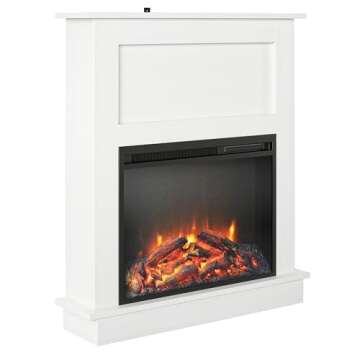 Ameriwood Home Ellsworth Fireplace with Mantel, White - Cozy Electric Heater for Home & Kitchen, 400...