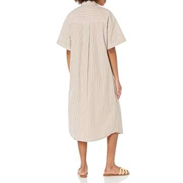 The Drop Women's Marla Drop Shoulder Short Sleeve Midi Shirt Dress, Toasted/White, S