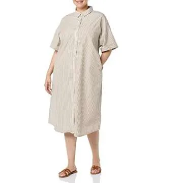 The Drop Women's Marla Drop Shoulder Short Sleeve Midi Shirt Dress, Toasted/White, S