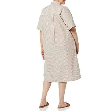 The Drop Women's Marla Drop Shoulder Short Sleeve Midi Shirt Dress, Toasted/White, S
