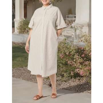 The Drop Women's Marla Drop Shoulder Short Sleeve Midi Shirt Dress, Toasted/White, S