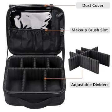 gzcz Travel Makeup Bag,10.4 Inches Portable Makeup Case Cosmetic Train Case Organizer Artist Storage Bag With Adjustable Dividers For Cosmetics Brushes Toiletry Jewelry Digital Accessories (Black)