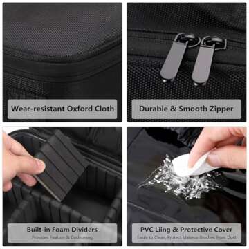 gzcz Travel Makeup Bag,10.4 Inches Portable Makeup Case Cosmetic Train Case Organizer Artist Storage Bag With Adjustable Dividers For Cosmetics Brushes Toiletry Jewelry Digital Accessories (Black)