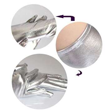 DreamHigh Women's17 Long Metallic Satin Cosplay Finger Gloves Silver