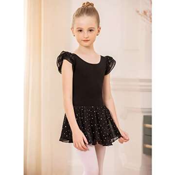 Arshiner Girls Ruffle Sleeve Ballet Dance Dress Tutu Skirted Leotard, 4-5 Years, Black