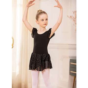 Arshiner Girls Ruffle Sleeve Ballet Dance Dress Tutu Skirted Leotard, 4-5 Years, Black