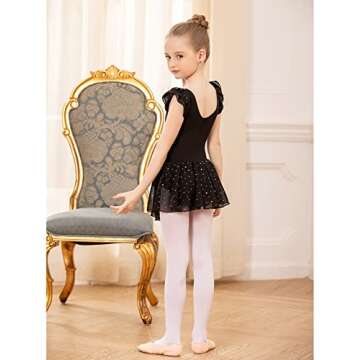 Arshiner Girls Ruffle Sleeve Ballet Dance Dress Tutu Skirted Leotard, 4-5 Years, Black