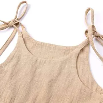 RUKOSU Toddler Baby Girl Summer Cotton Linen Sling White Dresses Bow Straps Sleeveless with Pockets Casual Beach Sundress Khaki 2-3T