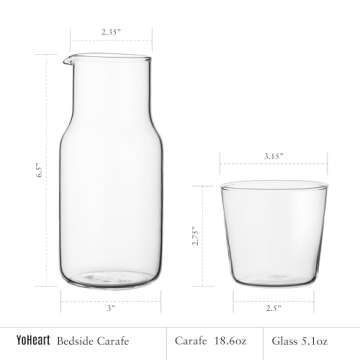 Bedside Water Carafe and Glass Set, 550ml Clear Glass Juice Water Pitcher, Night Water Carafe with Cup Set for Bedroom Nightstand, Wooden Pallet Included