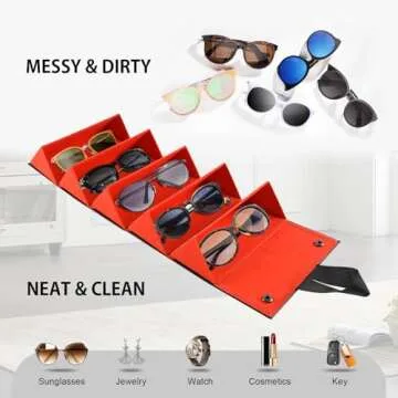 SZYMWS Sunglasses Case Organizer 5 Slot Travel Glasses Case Multiple Sunglasses Holder Organizer Eyeglasses Storage Box (Black+Red)