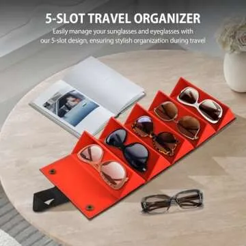SZYMWS Sunglasses Case Organizer 5 Slot Travel Glasses Case Multiple Sunglasses Holder Organizer Eyeglasses Storage Box (Black+Red)