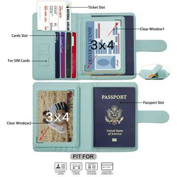 Melsbrinna Rfid Passport Holder for Travel women/Men, Cute Passport Wallet Rfid Blocking Card Slots, Rfid Passport Cover/CaseTravel Wallet, Passport Book Holder (1, Green1)