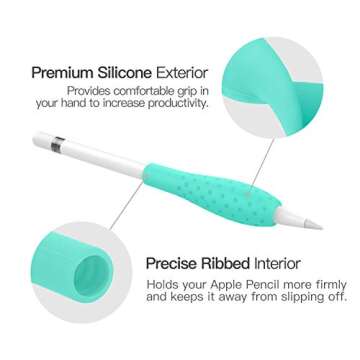 MoKo [2 Pack] Silicone Grip Holder Ergo Protective Sleeve Cover Case Accessories Compatible with Apple Pencil 1st / 2nd Generation, White & Gem Green