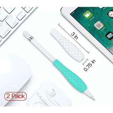 MoKo [2 Pack] Silicone Grip Holder Ergo Protective Sleeve Cover Case Accessories Compatible with Apple Pencil 1st / 2nd Generation, White & Gem Green