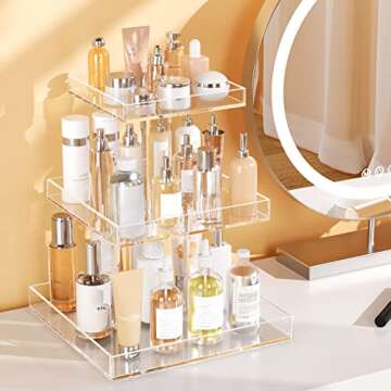 NIUBEE 3-Tier Perfume Organizer, Clear Resin, Rectangular Tray, Sturdy Design, Space Saver, Convenient Access, Easy Assembly