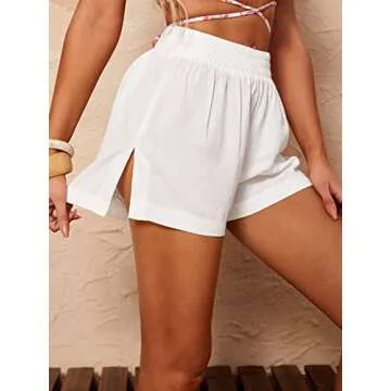 SOLY HUX Swim Cover Up Shorts for Women Sheer Split Bikini Shorts Beach Swimwear White S