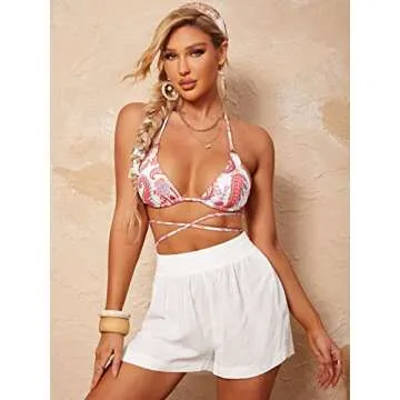SOLY HUX Swim Cover Up Shorts for Women Sheer Split Bikini Shorts Beach Swimwear White S