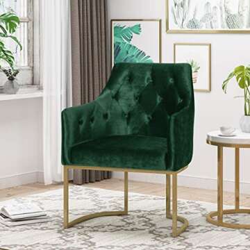 Christopher Knight Home Fern Modern Tufted Glam Accent Chair with Velvet Cushions and U-Shaped Base,...