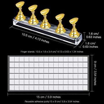 2 Set Acrylic Nail Art Practice Stands Magnetic Nail Tips Holders Training Fingernail Display Stands DIY Crystal Holders and 96 Pieces White Reusable Adhesive Putty(Gold and Silver)