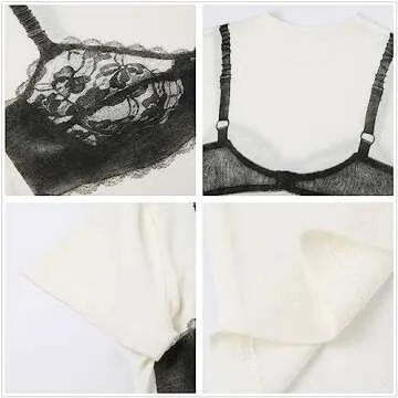 y2k Loose White T-Shirt Chic Lace See-Through Corset Print Short Sleeve Crewneck Women's Crop Top Casual Streetwear Tees (as1, Alpha, m, Regular, Regular, White01)