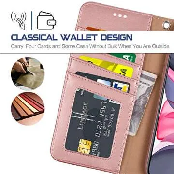 Arae Case for iPhone 11 Wallet Case Cover with Card Holder PU Leather with Wrist Strap and [4-Slots] ID&Credit Cards Pocket for iPhone 11 6.1 inch - Rosegold