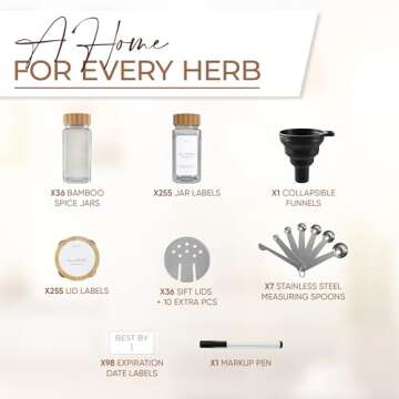 Soulace Spice Jar Set 36 Pcs With Bamboo Lids