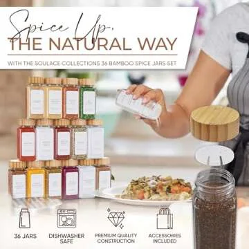 Soulace Spice Jar Set 36 Pcs With Bamboo Lids