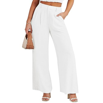Caracilia Linen Palazzo Pants for Women Summer Wide Leg High Waisted Casual Loose Pleated Flowy Trou...