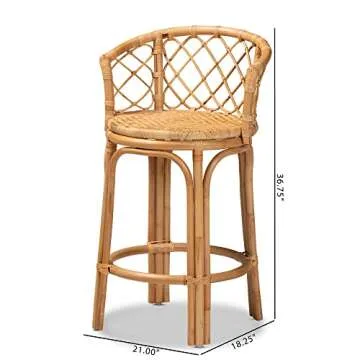 Baxton Studio Orchard Counter Stool Bohemian Natural Brown Rattan Counter Stool