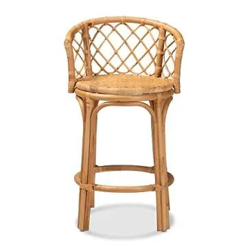 Baxton Studio Orchard Counter Stool Bohemian Natural Brown Rattan Counter Stool
